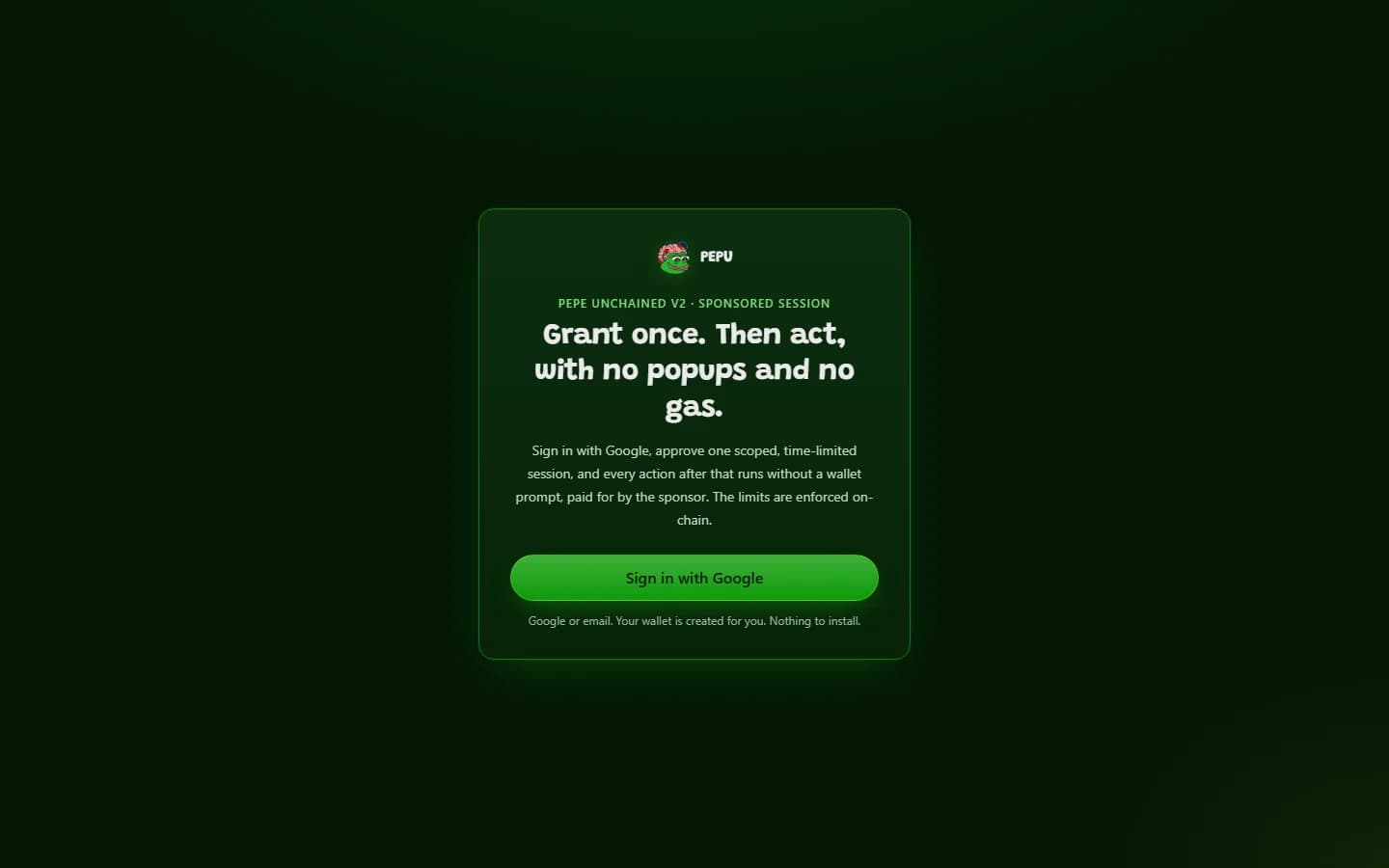 Sponsored session demo: grant once, then act with no popups and no gas